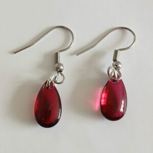 Red Glass Teardrop Hanging Earrings – Elegant Handmade Jewellery