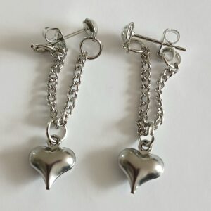 Silver Chain & Heart Drop Earrings – Elegant Hanging Jewellery for Women