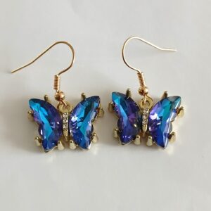 Sparkling Blue Crystal Hanging Butterfly Earrings – Dangle Fashion Jewelry