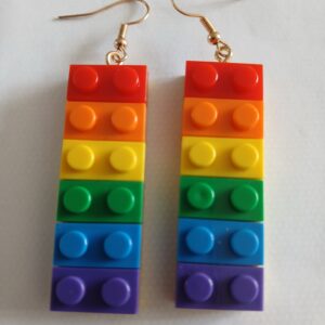 Comical hanging multi coloured lego earrings