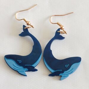Beautiful hanging blue whale earrings