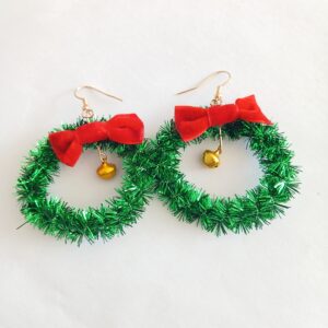 Hanging Green Christmas Wreath with Gold Bell & red bow – Festive Holiday Decoration