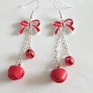 Lovely Hanging Red Christmas Bell Earrings with Festive Red Bow