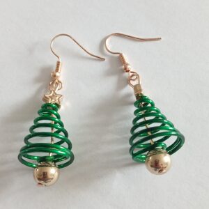 Stylish Hanging Spiral Green Christmas Tree Earrings | Festive Holiday Jewellery