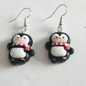 Cute Black & White Hanging Penguin Earrings | Animal Dangle Jewellery for Penguin Lovers